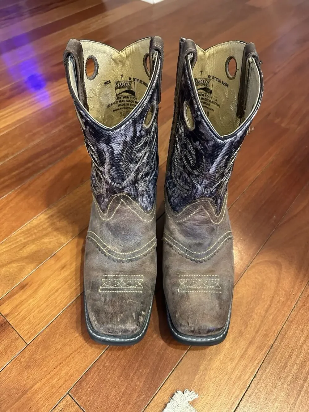 Smoky Mountain Boots Youth Boys Pawnee Brown/Camo Leather Square Toe Size 7 EUC